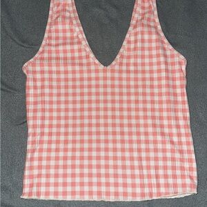 Caution To The Wind Pink Sleeveless Gingham Tank Top
